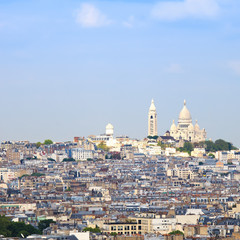 Paris, Montmartre hill and Sacre Coeur Basilica church. France,