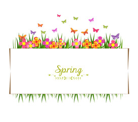 spring with grass and butterfly banner