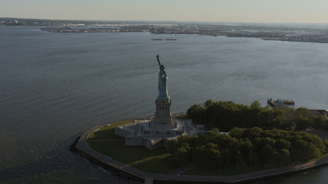 Aerial New York Statue of Liberty  Hudson River travel New Jersey USA 
