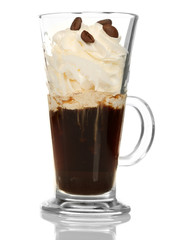 Cup of coffee with cream isolated on white