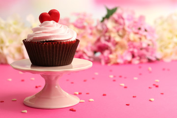Delicious cupcake for Valentine Day close-up