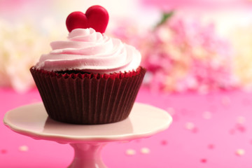 Delicious cupcake for Valentine Day close-up