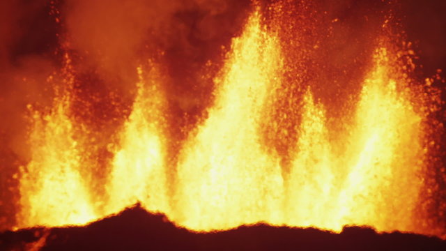 Lava Fountains Explosions Molten Fire Eruption Holuhraun Volcano Iceland
