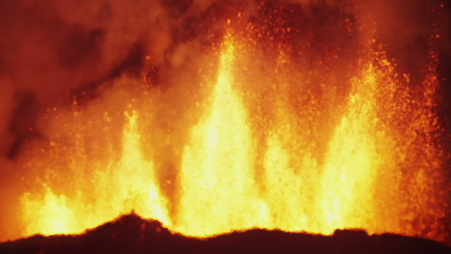 Lava Rivers Nature Molten Fire Eruption Holuhraun Volcano Night Iceland 