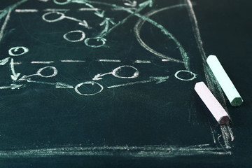 Scheme basketball game on blackboard background