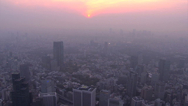 Aerial sunset National Sports Stadium venue 2020 Olympic Park Tokyo Japan 