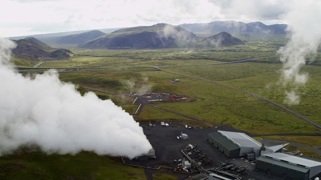 Aerial Underground Production Volcanic Geothermal Sustainable Power Iceland 