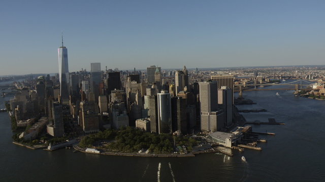 Aerial Manhattan 1 WTC Skyscrapers Financial District New York