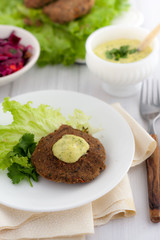 bean burger with aioli sauce