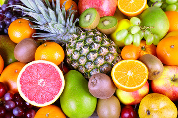 Assortment of exotic fruits close-up