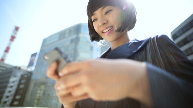 Female Asian Japanese Business Finance Tokyo Smart Phone Hotspot Sun Lens Flare 
