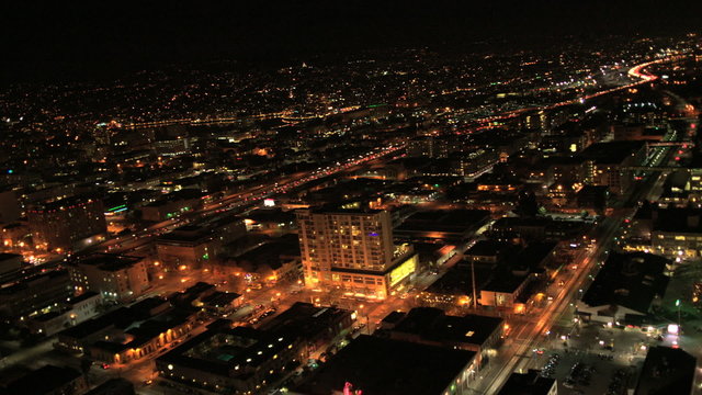 Aerial illuminated city streets, San Francisco, USA