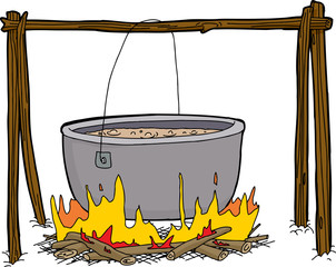 Kettle of Soup in Campfire