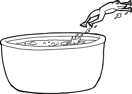 Outline Drawing of Frog Jumping Out of Pot