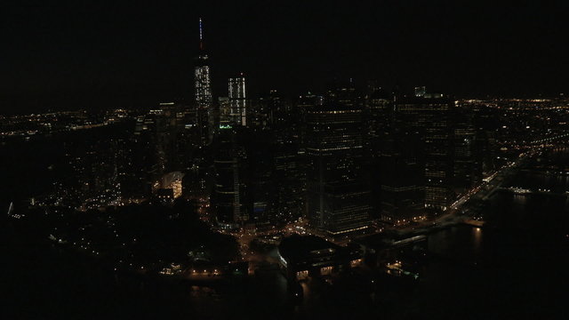 Aerial World Trade Center Manhattan illuminated Battery Park travel New York 