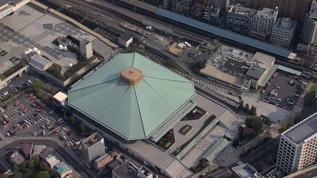 Aerial Ryogoku Kokugikan Sumo  Amphitheatre Tokyo Japan