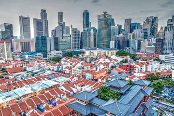 Poster HDR-weergave van Singapore Chinatown en Skyline © ronniechua
