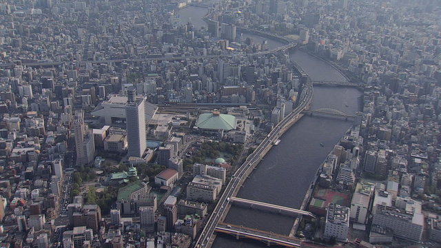 Aerial Ryogoku Kokugikan Sumo Amphitheatre Tokyo Japan