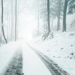 Obraz premium Snowy frozen forest road