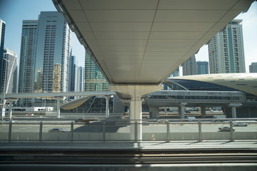 Dubai railway and high-rise buildings