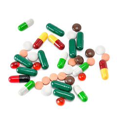 set of pills isolated on white background