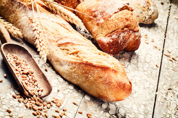 Freshly baked bread in rustic setting