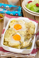 French style potato gratin with cheese and eggs