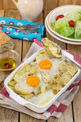 French style potato gratin with cheese and eggs