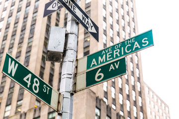 Americas Avenue signs & W 48 st New York