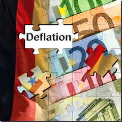 Deflation Puzzle aus Euroscheinen und Deutschlandfahne