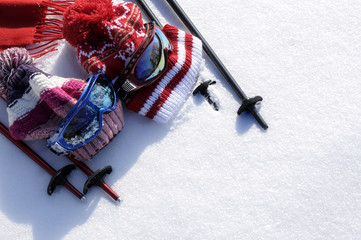 Ski and snow background skiing equipemtn and clothing photo