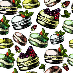 Pattern with colorful macarons.