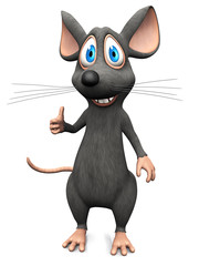 Smiling cartoon mouse doing a thumbs up.