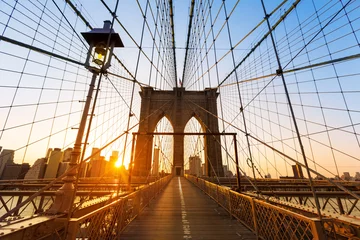 Papier Peint photo autocollant New York Pont de Brooklyn coucher de soleil New York Manhattan