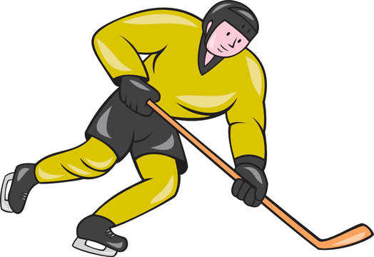 Ice Hockey Player In Action Cartoon