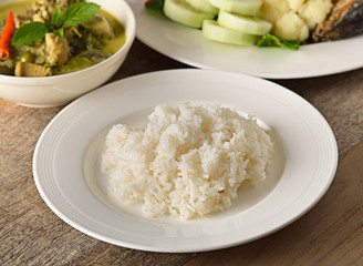 Cooked rice in a plate on the Tableware Thai