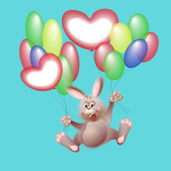 Rabbit flies on the balloons
