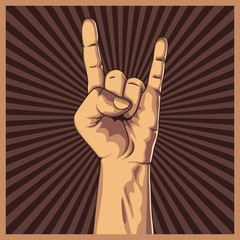 Hand in rock sign background.