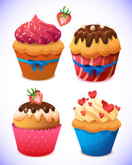 cupcake pack. Chocolate and vanilla icing cupcakes. Strawberry