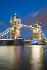Fototapeta na wymiar Tower Bridge at sunset & night twilight London, England, UK..