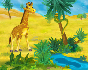 Cartoon scene - wild Africa animals - giraffe - illustration for the children