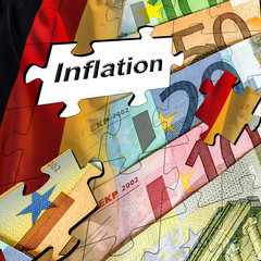 Inflation Puzzle aus Euroscheinen und Deutschlandfahne
