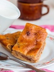 flavored pudding cake with apricot jam and orange zest