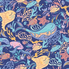 Fototapeta premium Sea pattern with whale