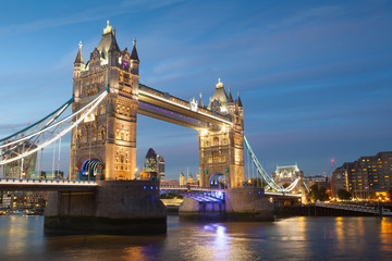 Fototapeta na wymiar Tower Bridge at sunset & night twilight London, England, UK..