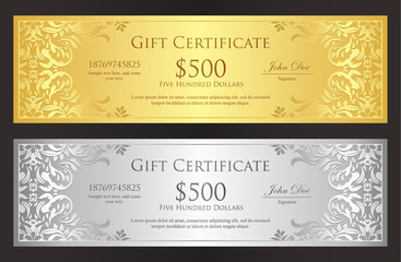 Luxury golden and silver voucher with vintage ornament