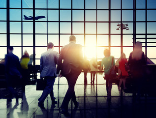 Business People Rushing Walking Plane Travel Concept