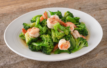 Thai healthy food stir-fried broccoli with shrimp