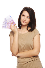 Woman with euro cash