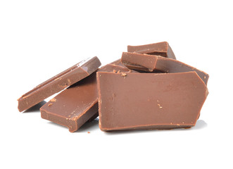 Broken chocolate bar on a white background